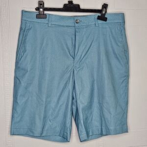 Walter Hagen 11 Majors Flat Front 10" Inseam Blue Houndstooth Golf Shorts 34 Men